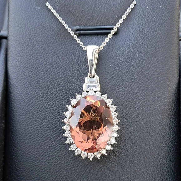 Autumn Alexite & Natural White Zircon Halo Pendant & Necklace - Picture 4 of 8